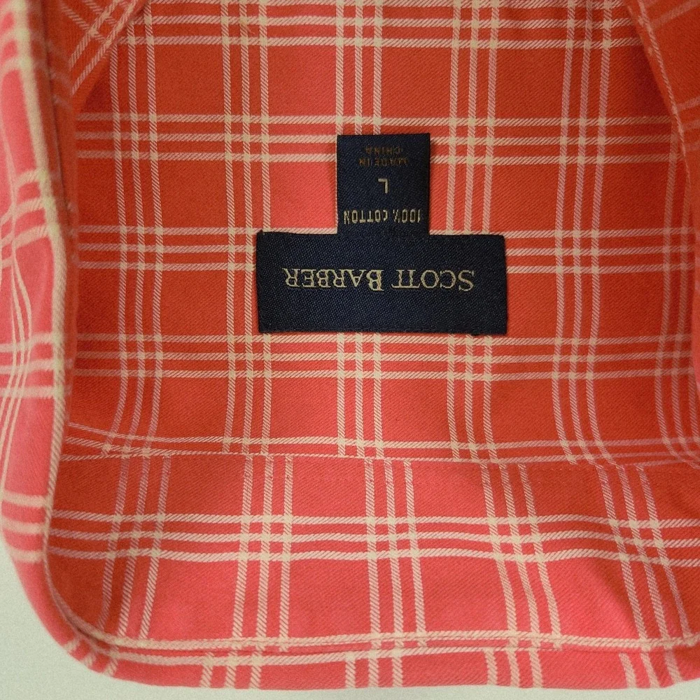 Scott Barber Shirt Mens Large Plaid 100% Cotton Long‎ Sleeve Button Casual